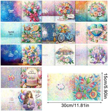 12PCS DIY Diamond Art Greeting Cards Flowers Congratulations Cards & Gifts - Image 5