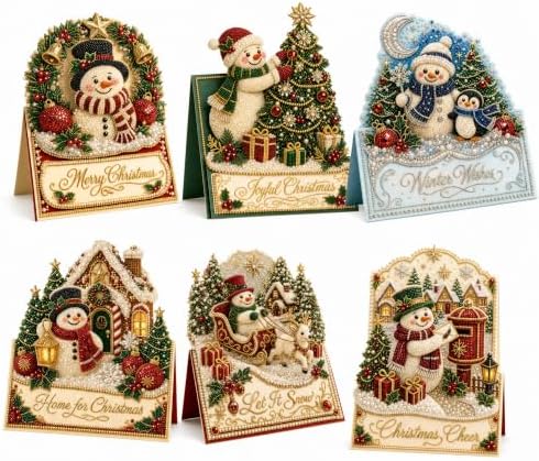 6 Pack Christmas Diamond Painting Cards with Envelopes, Pearl Art Kit - Image 2