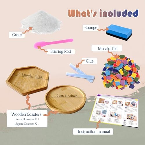 Nuyoach Mosaic Tiles Crafts Kits for Adults,2 Sets DIY Glass Mosaic Craft with Wooden Coaster Making Materials Package for Women Seniors,Ceramic Mosaic Art Bulk Gifts for Home Decor Summer Party - Image 2