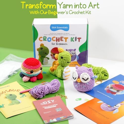Crochet Kit for Beginners, Crochet Animal Kit with Video Tutorials & Soft Yarn, Craft Kits for Teens & Adults: Penguin, Dinosaur & Octopus Amigurumi Crochet Kit, Easy Knitting Kit, Crafts Crochet Kits - Image 2