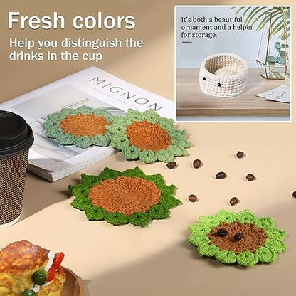 Hssugi Crochet Kit for Beginners 6PCS Crochet Coasters in a Plant Pot - Image 4