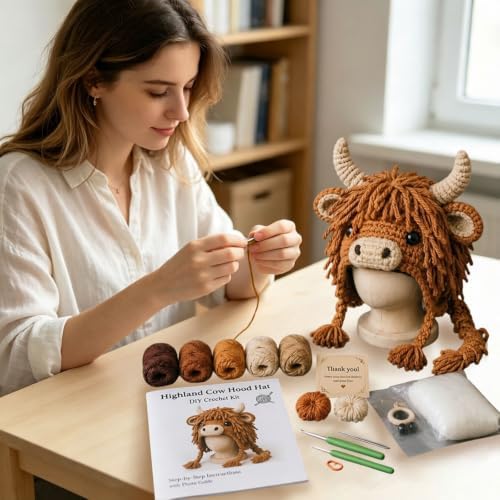 Fantasy Hood Hat DIY Crochet Kit Series for Beginners (Highland Cow) - Image 5