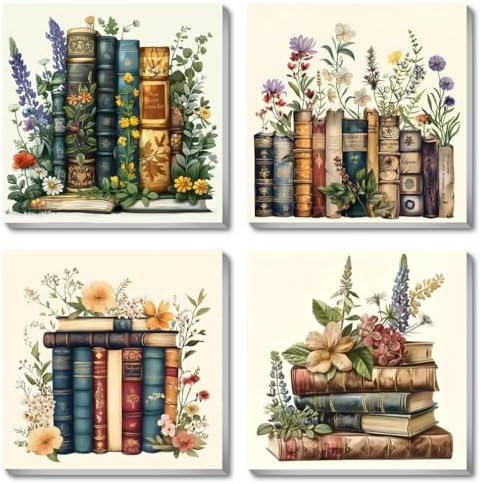 Fotasmua 4 Pack Framed Paint by Numbers for Adult, Book Paint by Numbers Kit for Adults Kids, DIY Flowers Acrylic Painting on Canvas for Home Wall Art Decor 8 x 8 Inch by Fotasmua