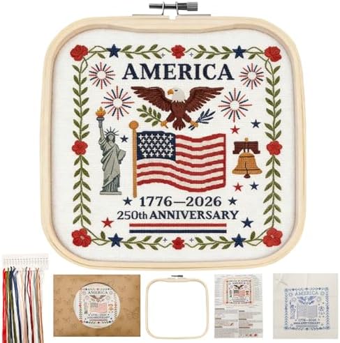 US 250th Anniversary Embroidery Kit, Patriotic Embroidery Kits for Beginner by YOUDRN