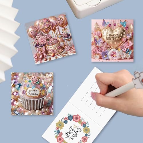 DIY Diamond Greeting Cards Set Christmas, 5D DIY Diamond Art Painting Greeting Card, DIY Christmas Card Making Kits for Family Friends Handmade Gift-#28-Happy Birthday - Image 3