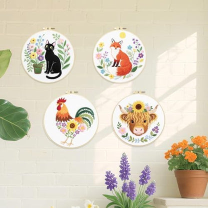 ORIGACH 4 Pcs Flower and Animal Embroidery Kit for Beginners - Image 6