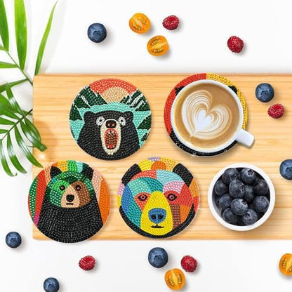 EWJRNSF 6 PCS Bruin Diamond Art Coasters DIY Kit with Holder for Adults - Image 5