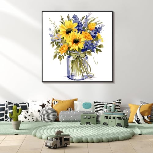 Yezavesu Flower Framed Paint by Numbers Kit for Adults Beginner & Kids Ages 8-12, Flowers Paint by Number Without Easel, DIY Adult Paint by Numbers Sunflower for Home Wall Decor Gift 10x 10 inch - Image 2