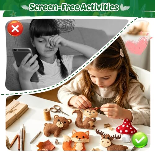 CiyvoLyeen Woodland Animals Craft Kit Kids DIY Crafting and Sewing Set Woodland Animals Felt Plushie for Girls and Boys Educational Beginners Sewing Set Sewing Kits for Kids Age 8 9 10 11 12 - Image 4