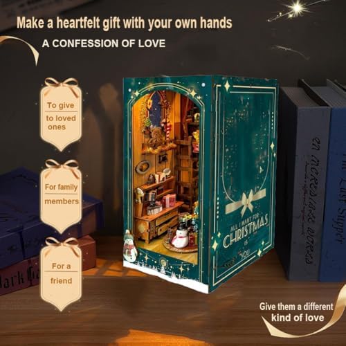 DIY Dollhouse Kit with Dust Cover, DIY Book Nook Kit Christmas Decor Booknook 3D Wooden Puzzle Nook Book Doll House with LED Light - Image 3