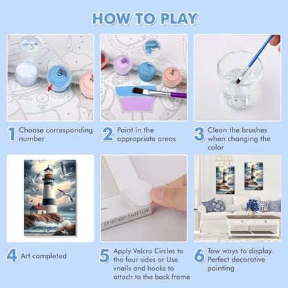 Bowetile Framed Paint by Numbers Lighthouse for Adults Beginners, Adults' Paint-by-Number Landscape Kits, Easy Adult Paint by Number Kits on Canvas, Acrylic Number Painting for Home Decor, 8x12in - Image 7