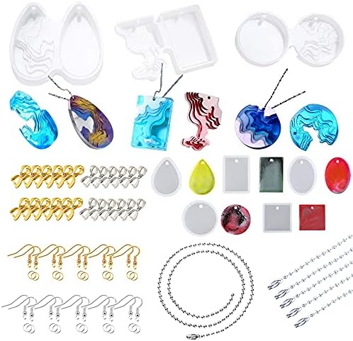 Woohome 8 PCS Island Silicone Mould Ocean Style Jewelry Resin Moulds Geometry Resin Casting Moulds with Pendant Buckle, Ear Hook, Chains for Pendants, Necklace, Jewelry Crafts Making by Woohome