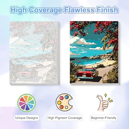 TOSTOG Seaside Road Framed Canvas Paint by Numbers Art Kit for Adults and Kids, Beginner Acrylic Oil Painting Supplies with Wooden Frame for Home Wall Decor 20 * 30 cm/8 * 11.8 in - Image 4