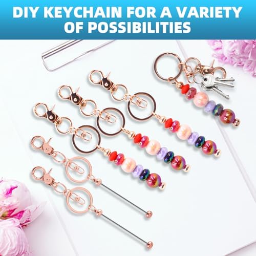 60 Pcs Beadable Keychains Bulk Kit – DIY Keychain Making Supplies with Metal Blanks for Crafts, Jewelry, Charms, Custom Projects – Blank Chain Bars for Beaded Keychain Design (Rose Gold) - Image 5