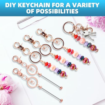 60 Pcs Beadable Keychains Bulk Kit – DIY Keychain Making Supplies with Metal Blanks for Crafts, Jewelry, Charms, Custom Projects – Blank Chain Bars for Beaded Keychain Design (Rose Gold) - Image 5