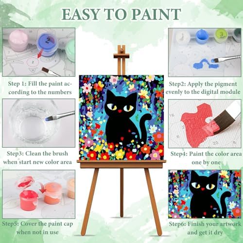 NAIMOER 4 Pack Black Cat Paint by Numbers Kits for Adults Beginner with Wooden Framed, Color by Numbers on Canvas Painting Kits for Adults, Easy Paint DIY Acrylic for Home Wall Decor 8X8 Inch - Image 5
