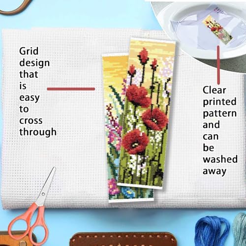 FREEBLOSS 6 Set 11CT Cross Stitch Bookmark Kit 8x2.4inch Wild Flowers - Image 3
