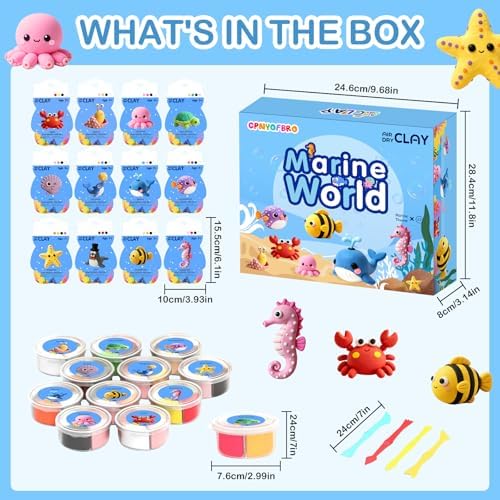 Air Dry Clay Kit - 12 Marine Animal Modeling Clay for Kids, Complete DIY Clay Craft Set with Sculpting Tools & Step-by-Step Tutorials, Ultra Soft & Non-Sticky Clay, Children's Day Gift Ideas - Image 2