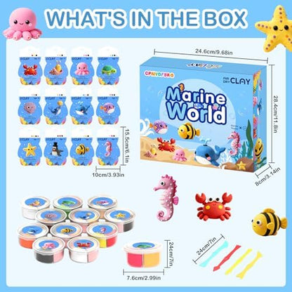 Air Dry Clay Kit - 12 Marine Animal Modeling Clay for Kids, Complete DIY Clay Craft Set with Sculpting Tools & Step-by-Step Tutorials, Ultra Soft & Non-Sticky Clay, Children's Day Gift Ideas - Image 2