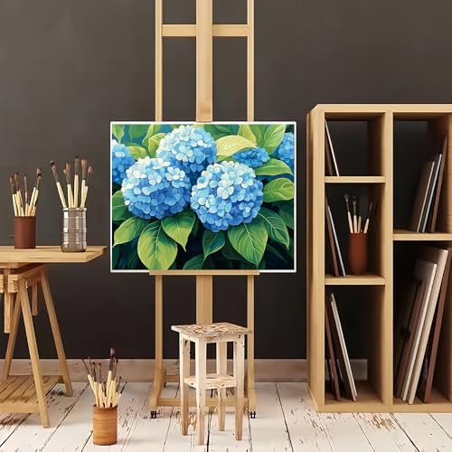 Natuyalo Paint by Numbers Kit for Adults Beginners, 16" Wx20 L Canvas Pictures Painting Acrylic Paintwork with 3 Pcs Paintbrushes, Blue Hydrangea Flowers - Image 2