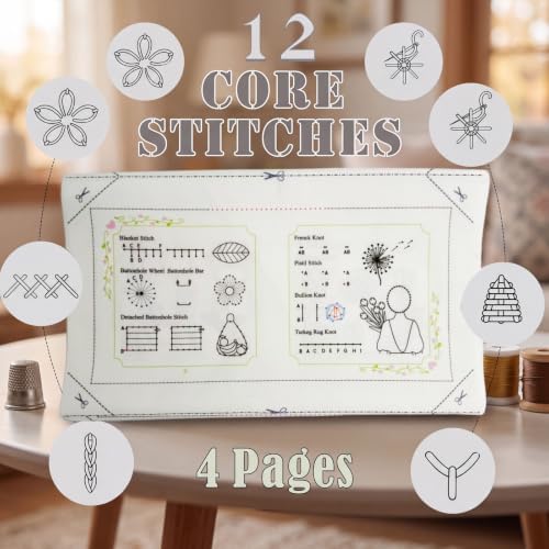 Basic Embroidery Starter Kit - 12 Essential Stitches, Beginner Fabric Practice Manual, Adult Starter Set, Includes Thread, Needle, Loop and Tools, Adult DIY Handmade Gifts, Simple Starter Sewing Kit - Image 5