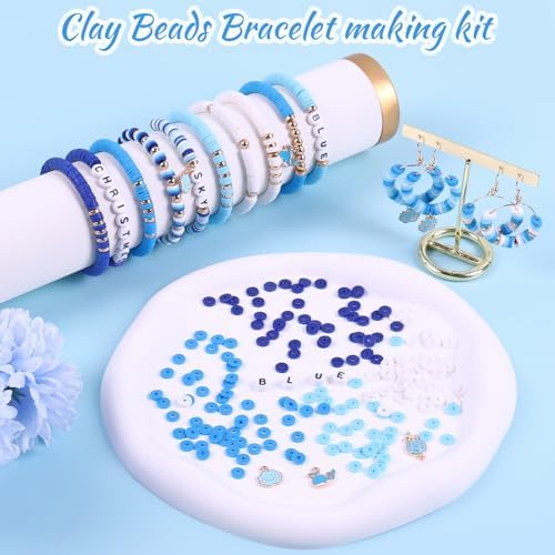 3500 PCS Clay Beads Bracelet Making Kit, Valentines Blue Beads for Crafts - Image 2