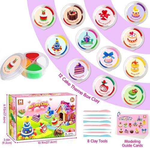 Helsort Air Dry Clay Kit, 12 Cake Modeling Clay for Kids, Tutorial Video - Image 2