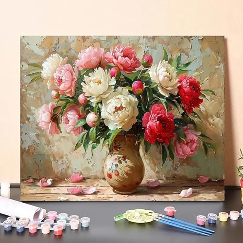 MaiMMaledy Paint by Numbers Kit for Adults Beginners 8Wx12L inch Canvas Pictures with Framed Drawing Painting Works with Wooden Triangle Easel Acrylic Pigment Vase-B - Image 4