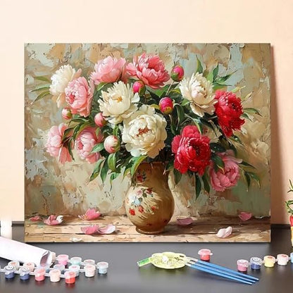 MaiMMaledy Paint by Numbers Kit for Adults Beginners 8Wx12L inch Canvas Pictures with Framed Drawing Painting Works with Wooden Triangle Easel Acrylic Pigment Vase-B - Image 4