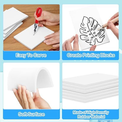 Frienda 50 Pack Rubber Carving Blocks 4 x 6 Inch, Rubber Stamp Carving Blocks for Printmaking, Printing, DIY Craft Project, Soft Block Stamp for Beginner and Professional (White) - Image 3