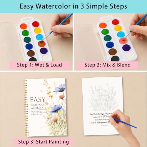 Bible Flowers Watercolor Workbook, Christian Painting Book with 12 Designs - Image 3