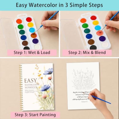 Bible Flowers Watercolor Workbook, Christian Painting Book with 12 Designs - Image 3