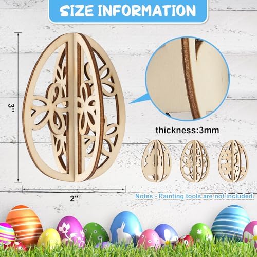 COCHIE DIY 3D Easter Eggs Wood Crafts to Paint, Paintable Unfinished Wooden Slices for Craft, Spring Egg Cutouts Ornaments for Painting Decorations (24 PCS) - Image 2