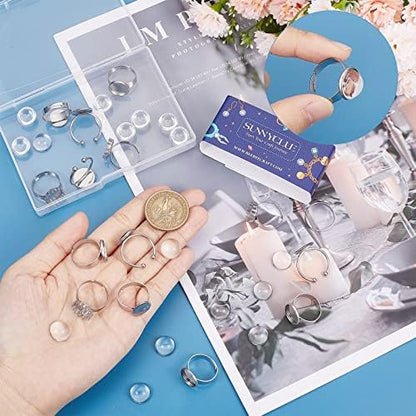 SUNNYCLUE 1 Box 40Pcs DIY 20 Sets Ring Bezel Blanks Stainless Steel Rings Blank Adjustable Finger Ring Base 12mm Tray Component Transparent Glass Dome Cabochons for Jewelry Making Kit Adult Craft - Image 3