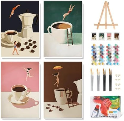 Camocin 4 Pack Framed Paint by Numbers Kit for Adults with Wooden Easel by CamocinDIYKit