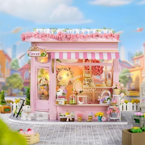 CUTEROOM Miniature House Kits for Adults, Mini Dollhouse Wooden Furniture Kit, DIY Craft Kits Creative Room Tiny House for Decoration-Colorful Flower Shop - Image 4