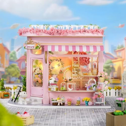 CUTEROOM Miniature House Kits for Adults, Mini Dollhouse Wooden Furniture Kit, DIY Craft Kits Creative Room Tiny House for Decoration-Colorful Flower Shop - Image 4