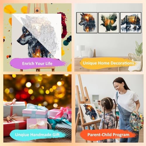 3 Pack Framed Paint by Numbers for Adult with Easel Wild Animals (8x8in) - Image 7