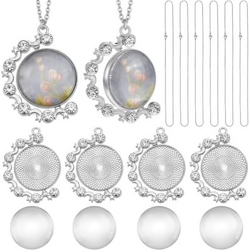 24Pcs 6 Sets Cabochon Necklace Kit Round Bezel Pendant Trays with Glass Cabochons Chain Double Sided Rhinestone Rotatable Charm for Jewelry Making Supplies DIY Necklace Birthday Gift Adults by SOFPLATE