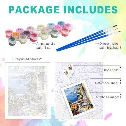 Paint by Numbers Kit for Adults, Coastal Balcony Painting, 16 x 20 Inch - Image 3