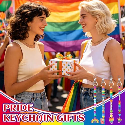 AUGSUN 713pcs Pride Bead Keychain Making Kit LGBT Rainbow Keychain Craft - Image 3