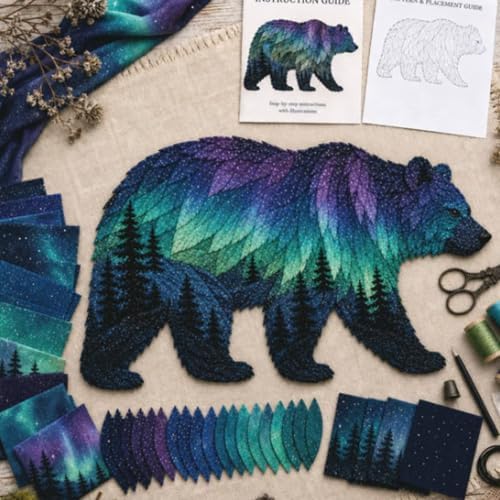 Northern Lights Wildlife DIY Patchwork Kit, Creative Fabric Craft Sewing Kit for Adults, Handmade Home Decor Project by Unknown