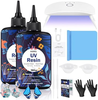 KISREL UV Resin Kit with Light, 200g Hard Type Clear UV Resin and UV Light by KISREL
