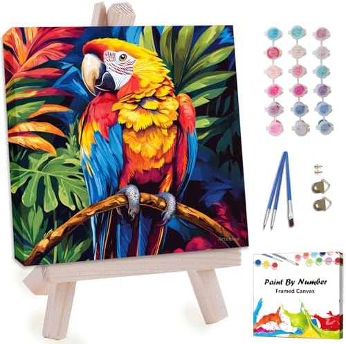Artunion Framed Paint by Numbers Kit for Adults Beginners & Kids Ages 8-12,Colorful Parrot Paint by Number with Frame,Bird Paint by Numbers Kit on Canvas 10 * 10 Inch Without Easel by ArtunionDriect