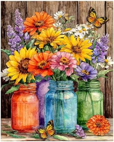Reivworl Flowers Paint by Numbers Kit for Adults, Flowers Paint by Number for Adults Beginners, Painting by Number Kits for Gifts and Wall Decor 16x20Inch by Reivworl
