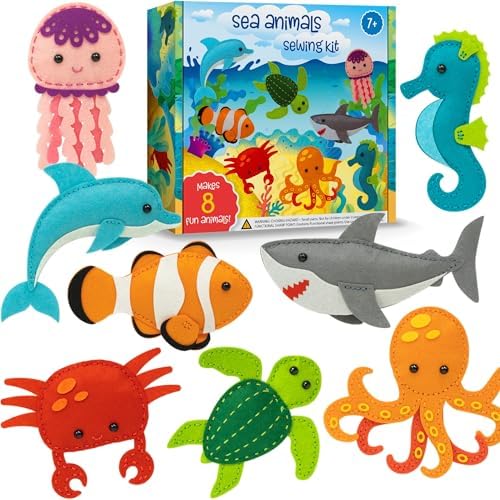 Craftorama Sewing Kit for Kids, Fun and Educational Sea Animal Craft Set for Boys and Girls Age 7-12, Sew Your Own Felt Animals Craft Kit for Beginners, 165 Piece Set by Craftorama