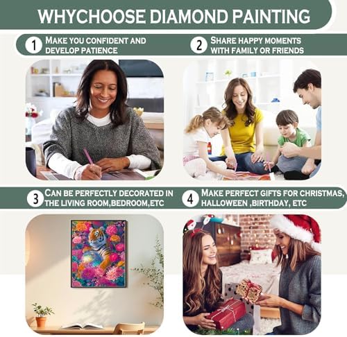 sdfkmlcdl Trendy Retro Disco Ball Tiger Diamond Art Kits for Adults, Maximalist Pink Flower Tiger Full Drill Diamond Painting Kits for Adults Beginners 3 Pack, 9.8x11.8 Inch - Image 7