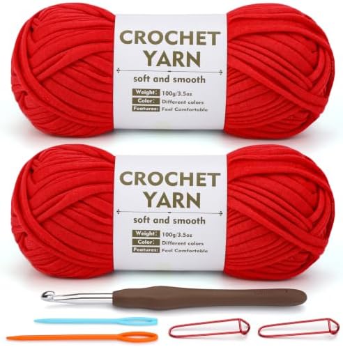 SHWAKK 2 Pack T-Shirt Yarn Set,Red Crochet Yarn for Knitting & Crochet by SHWAKK