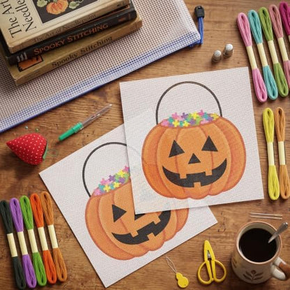 XunYee Needlepoint Canvas Kit, Halloween Pumpkin Bucket - Image 4