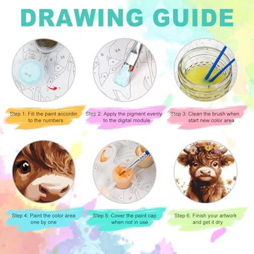 GEEHEIY Framed Paint by Numbers Kit for Adults, Highland Cow, 10 x 10 Inch - Image 6